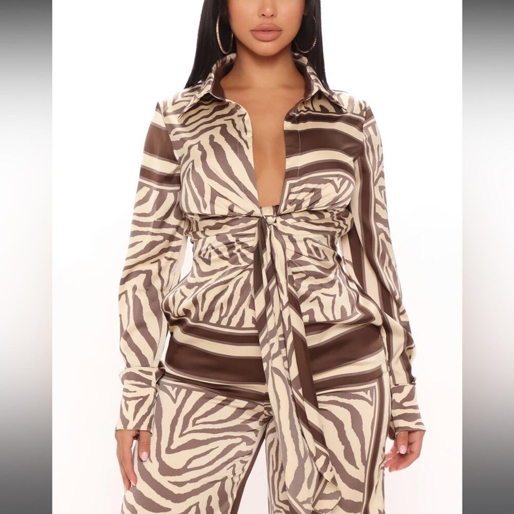NEW Fashion Nova St. Tropez Animal Jumpsuit- Brown Combo Size XS - Picture 2 of 13